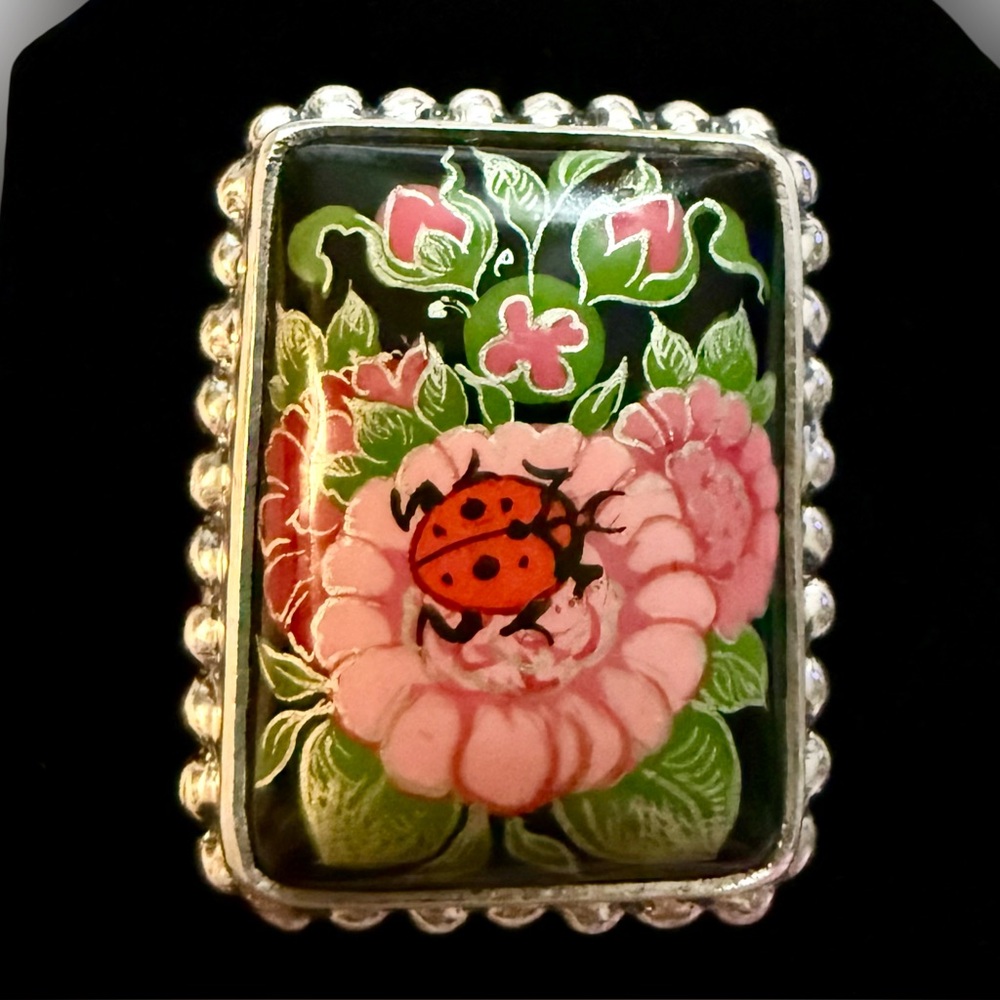 Vintage Hand painted Sterling Silver Amy Kahn Russell AKR Ring Size 6